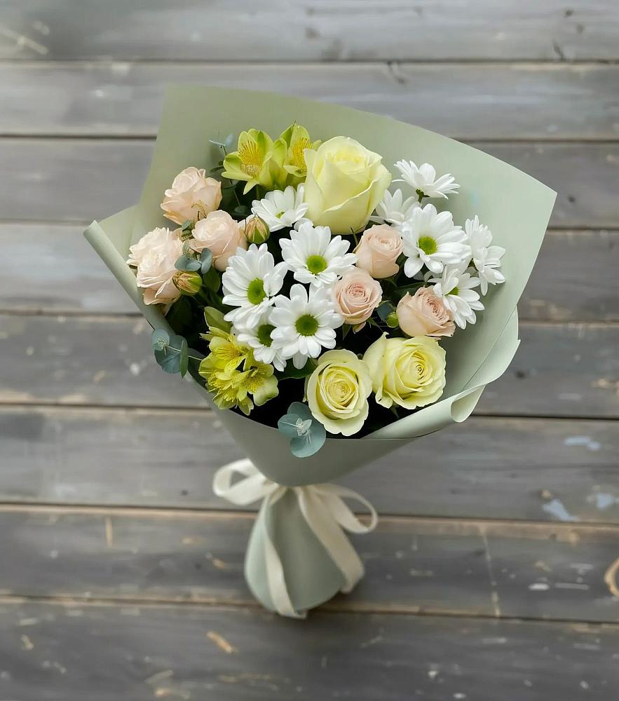 Букет цветов из: Альстромерии, Розы и Хризантемы в Брусянский