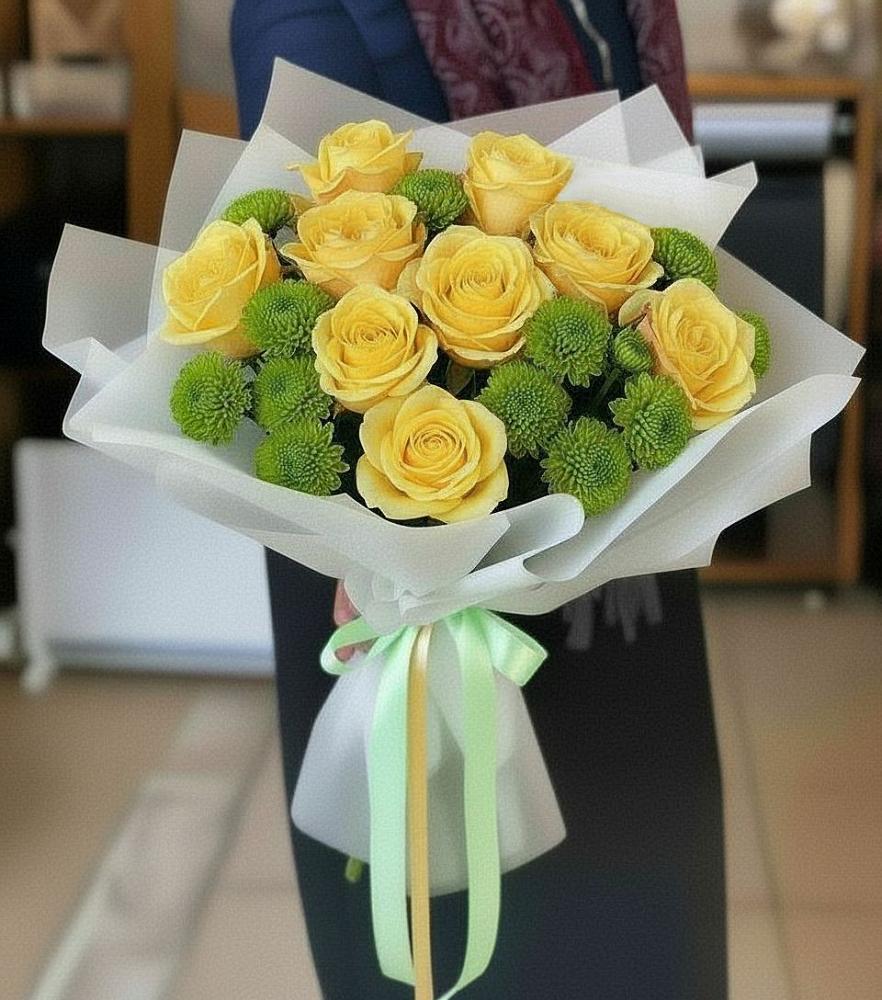 Букет цветов из: Хризантемы и Розы в Брусянский