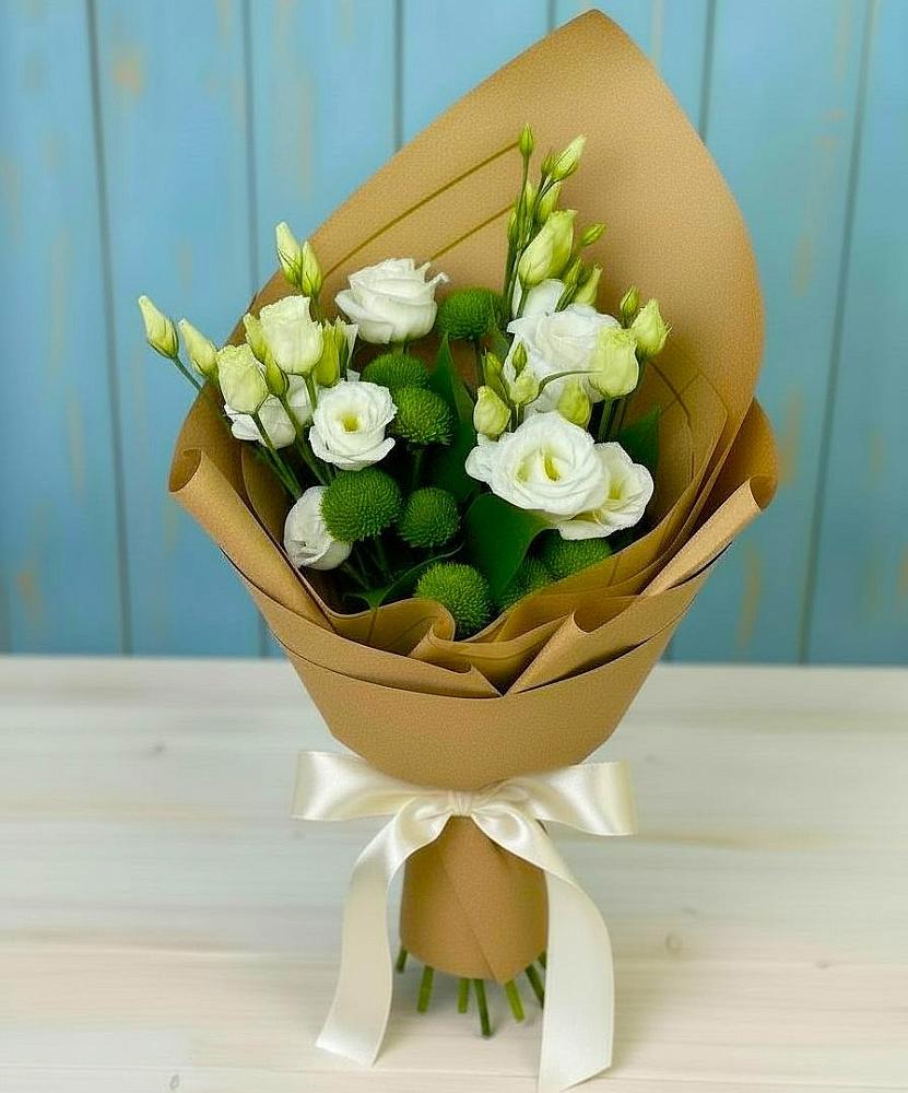 Букет цветов из: Хризантемы и Лизиантусы в Брусянский