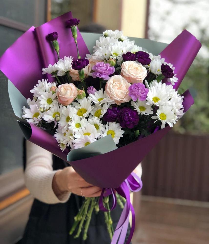 Букет цветов из: Хризантемы, Гвоздики и Розы в Брусянский