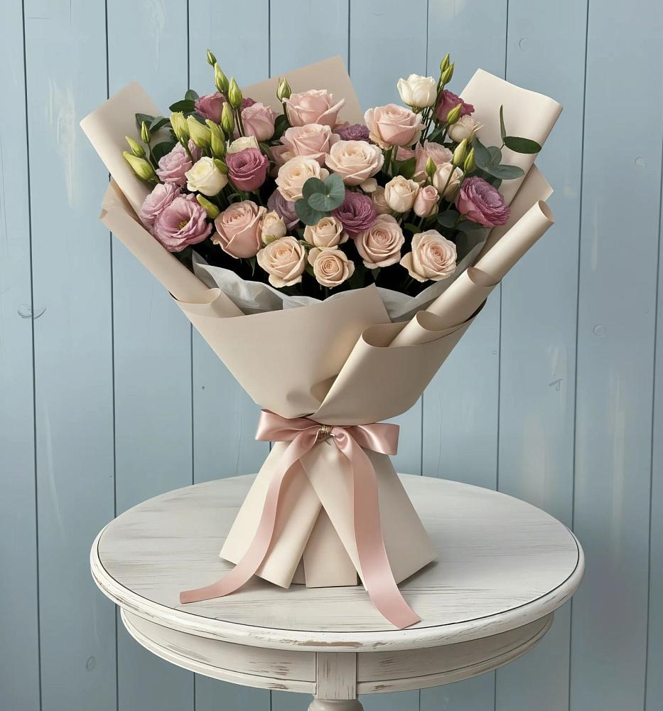 Букет цветов из: Розы и Лизиантусы в Брусянский