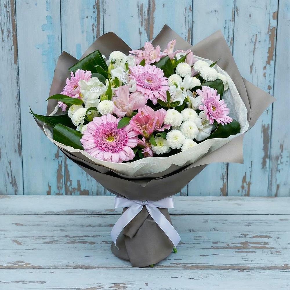 Букет цветов из: Герберы, Альстромерии и Хризантемы в Брусянский