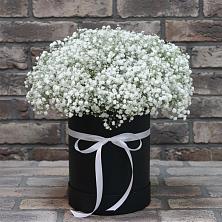 Цветочная композиция из Гипсофила в шляпной коробке в Брусянский
